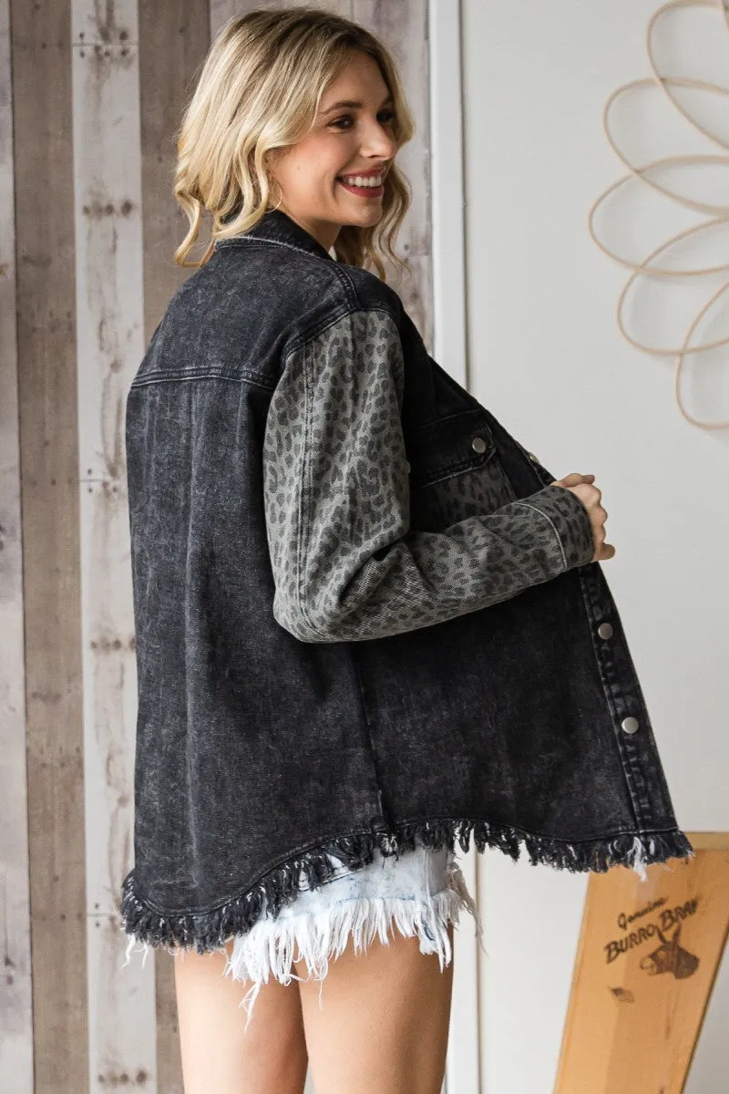 Leopard Contrast Denim Jacket - Final Sale