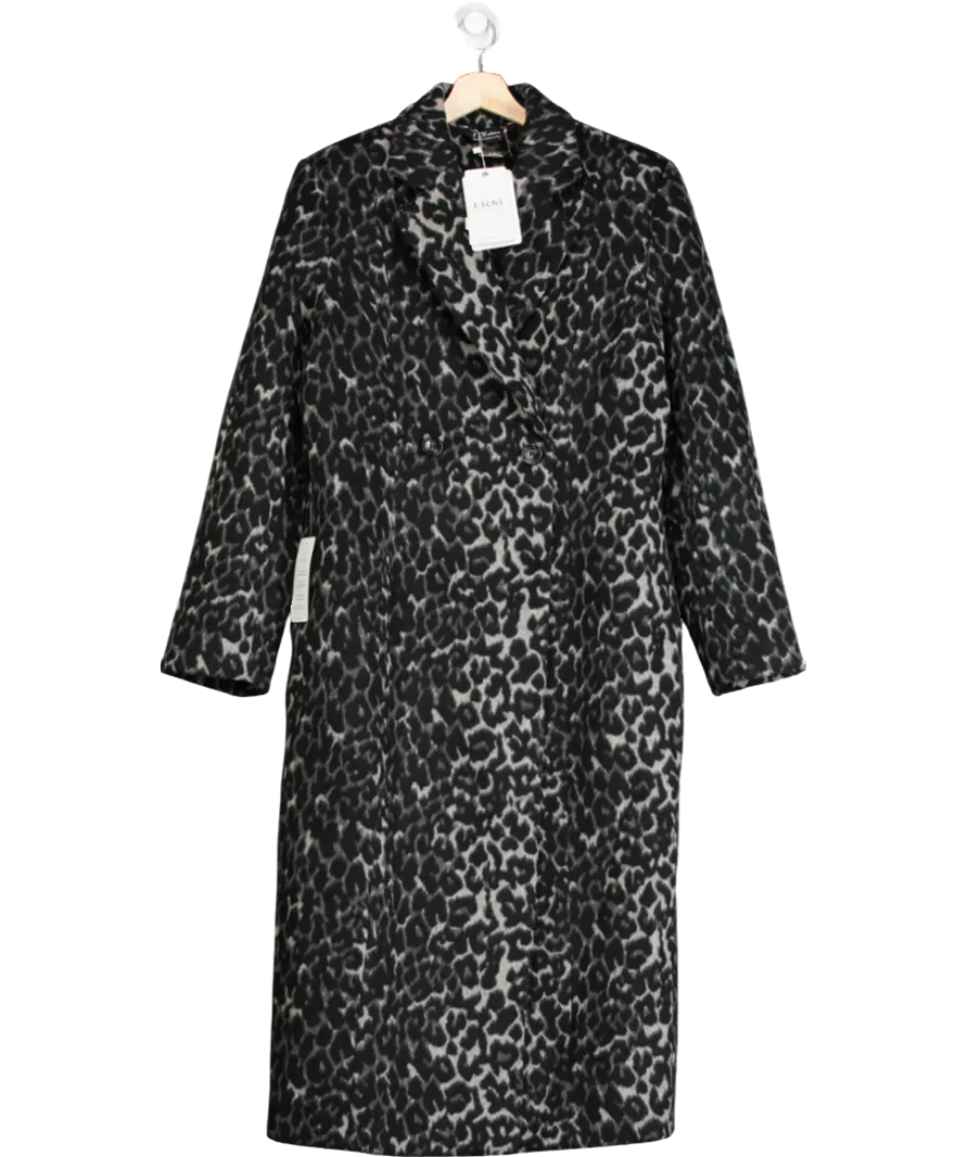Lichi Black Leopard Print Midi Coat UK M