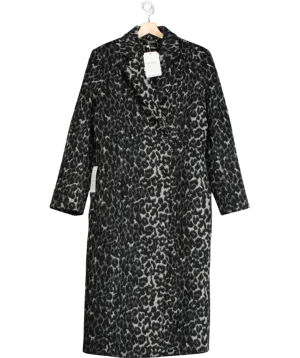 Lichi Black Leopard Print Midi Coat UK M