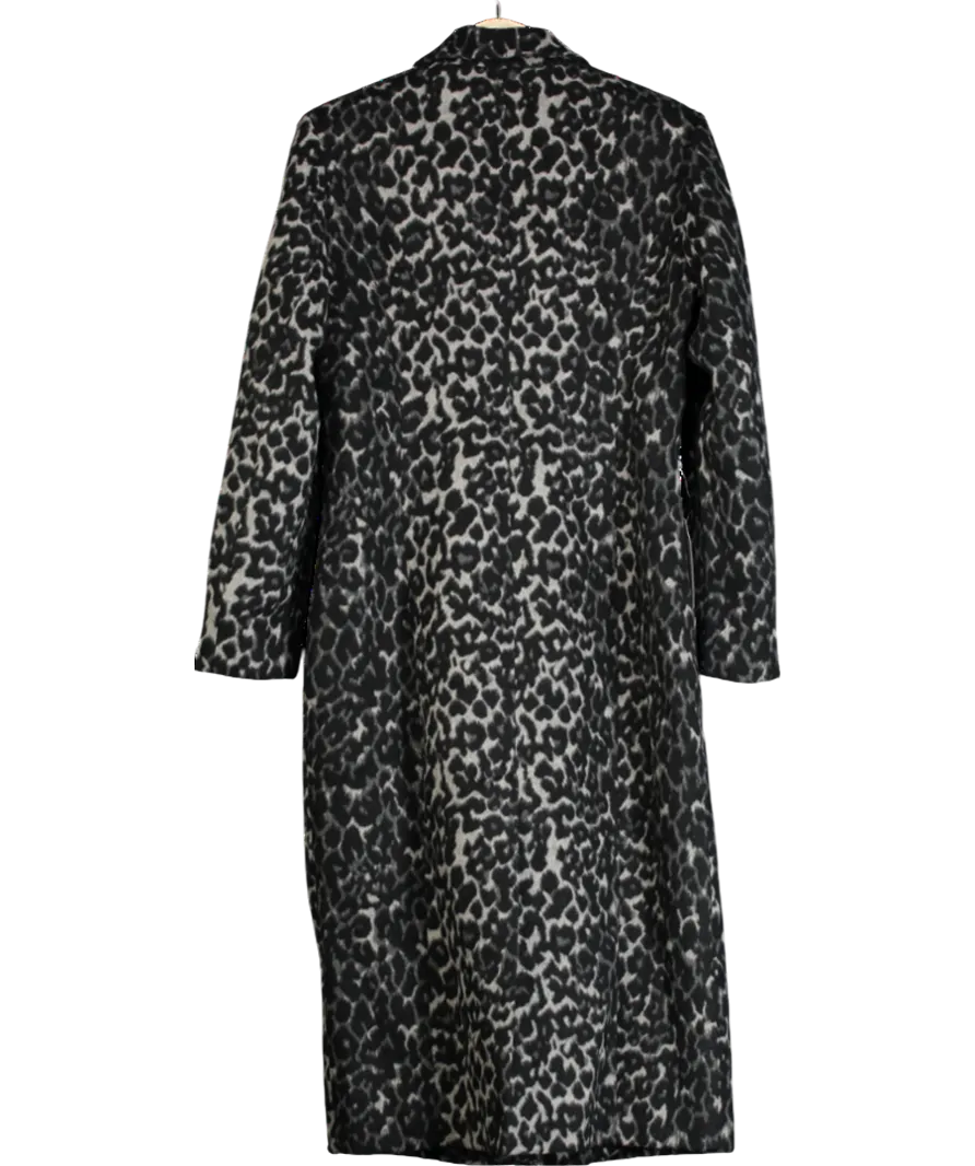 Lichi Black Leopard Print Midi Coat UK M