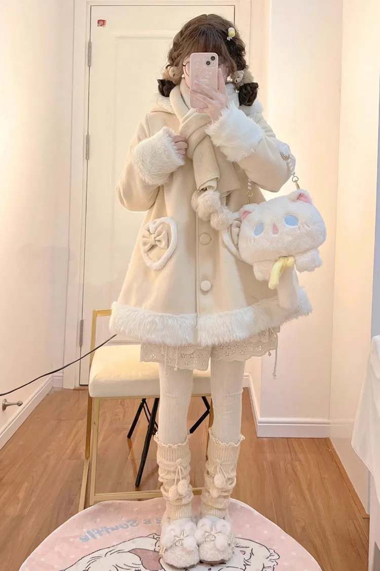 Light Yellow Woolen Rabbit Ears Single-breasted Bowknot Sweet Princess Lolita Coat