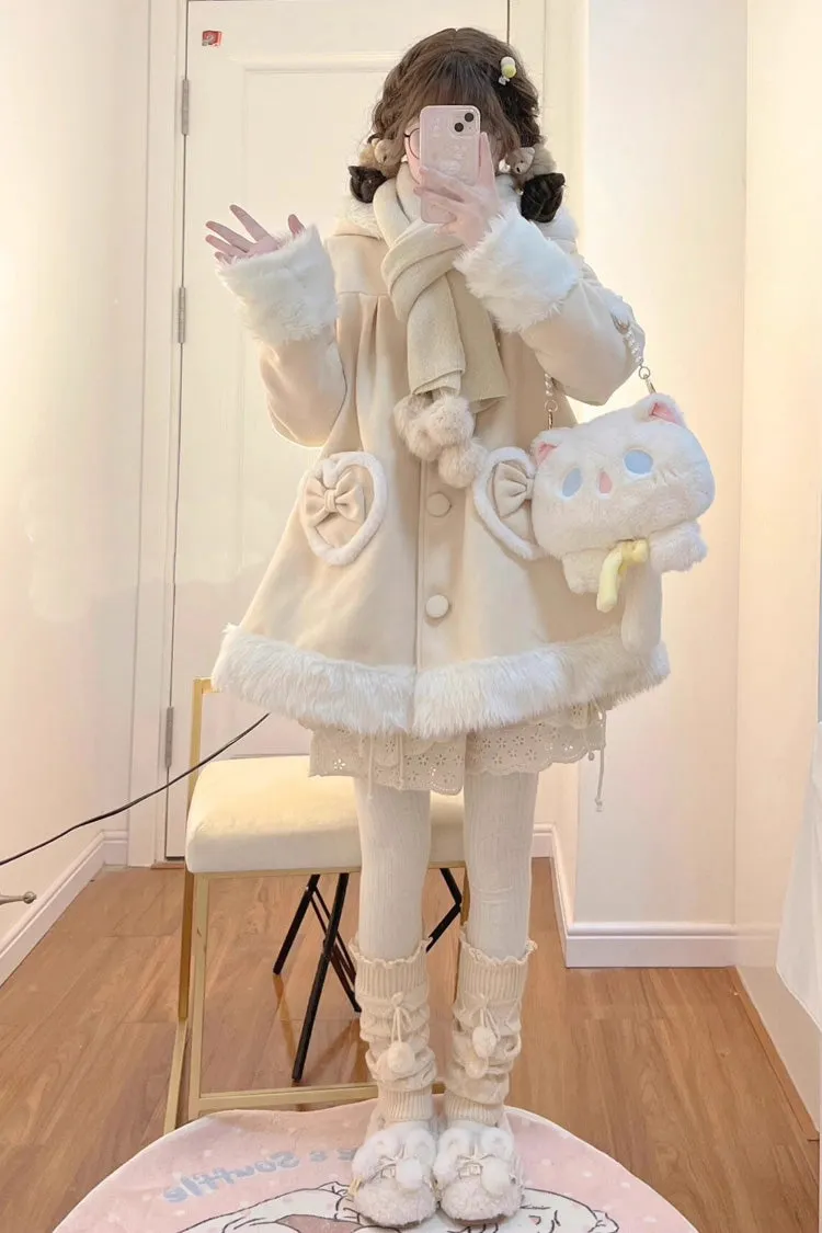 Light Yellow Woolen Rabbit Ears Single-breasted Bowknot Sweet Princess Lolita Coat