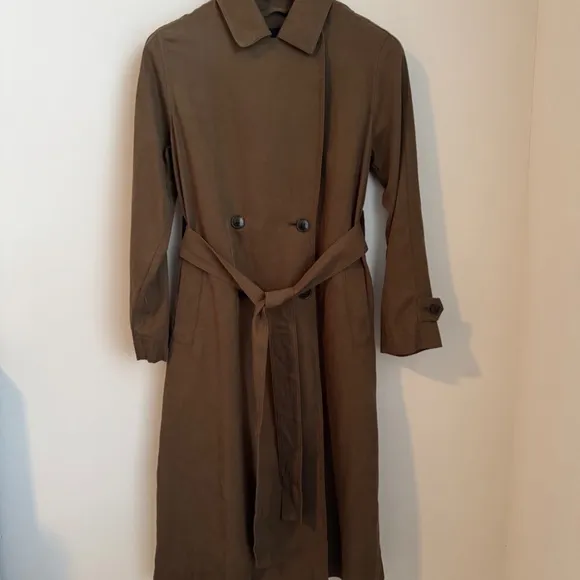 Like New Madewell Harlow Dark Olive Belted Trench Coat in Drapey Twill SZ XS
