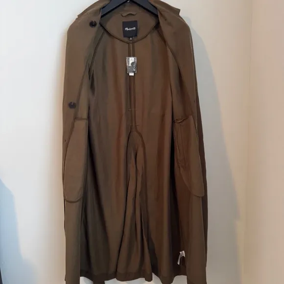 Like New Madewell Harlow Dark Olive Belted Trench Coat in Drapey Twill SZ XS