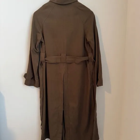 Like New Madewell Harlow Dark Olive Belted Trench Coat in Drapey Twill SZ XS