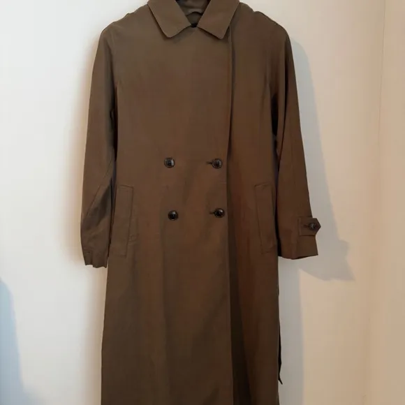 Like New Madewell Harlow Dark Olive Belted Trench Coat in Drapey Twill SZ XS