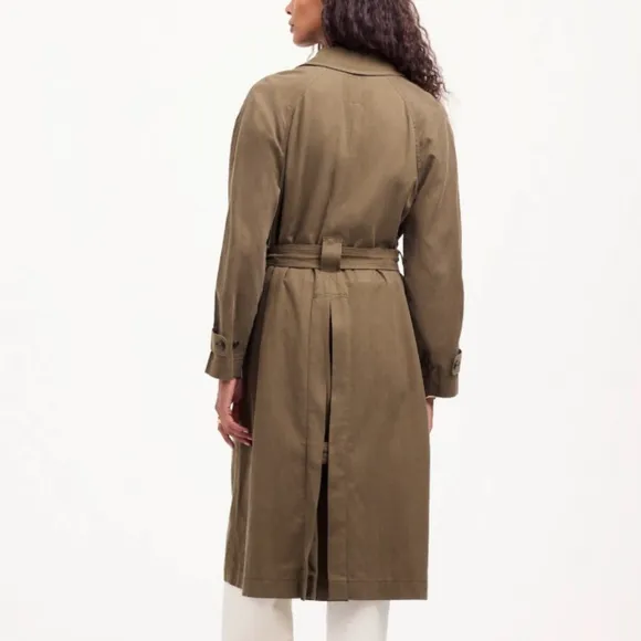 Like New Madewell Harlow Dark Olive Belted Trench Coat in Drapey Twill SZ XS