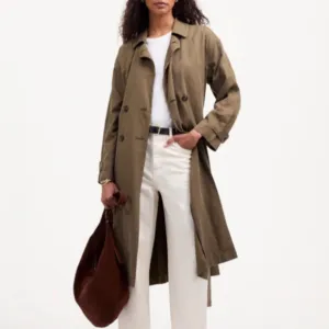 Like New Madewell Harlow Dark Olive Belted Trench Coat in Drapey Twill SZ XS
