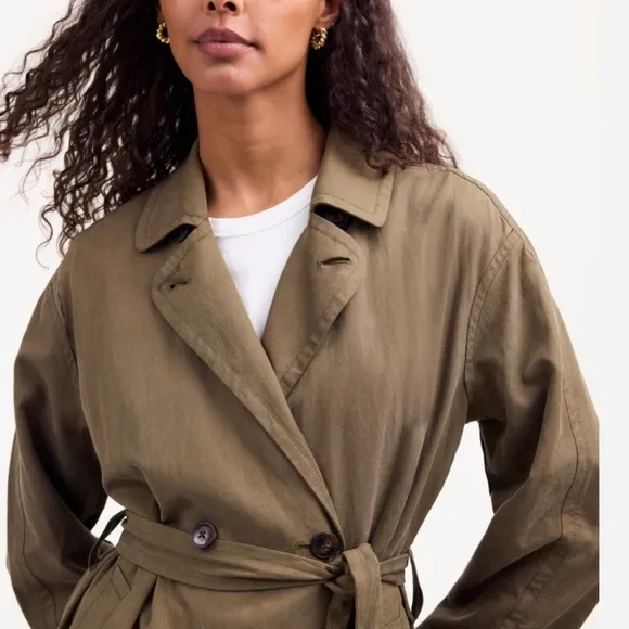 Like New Madewell Harlow Dark Olive Belted Trench Coat in Drapey Twill SZ XS