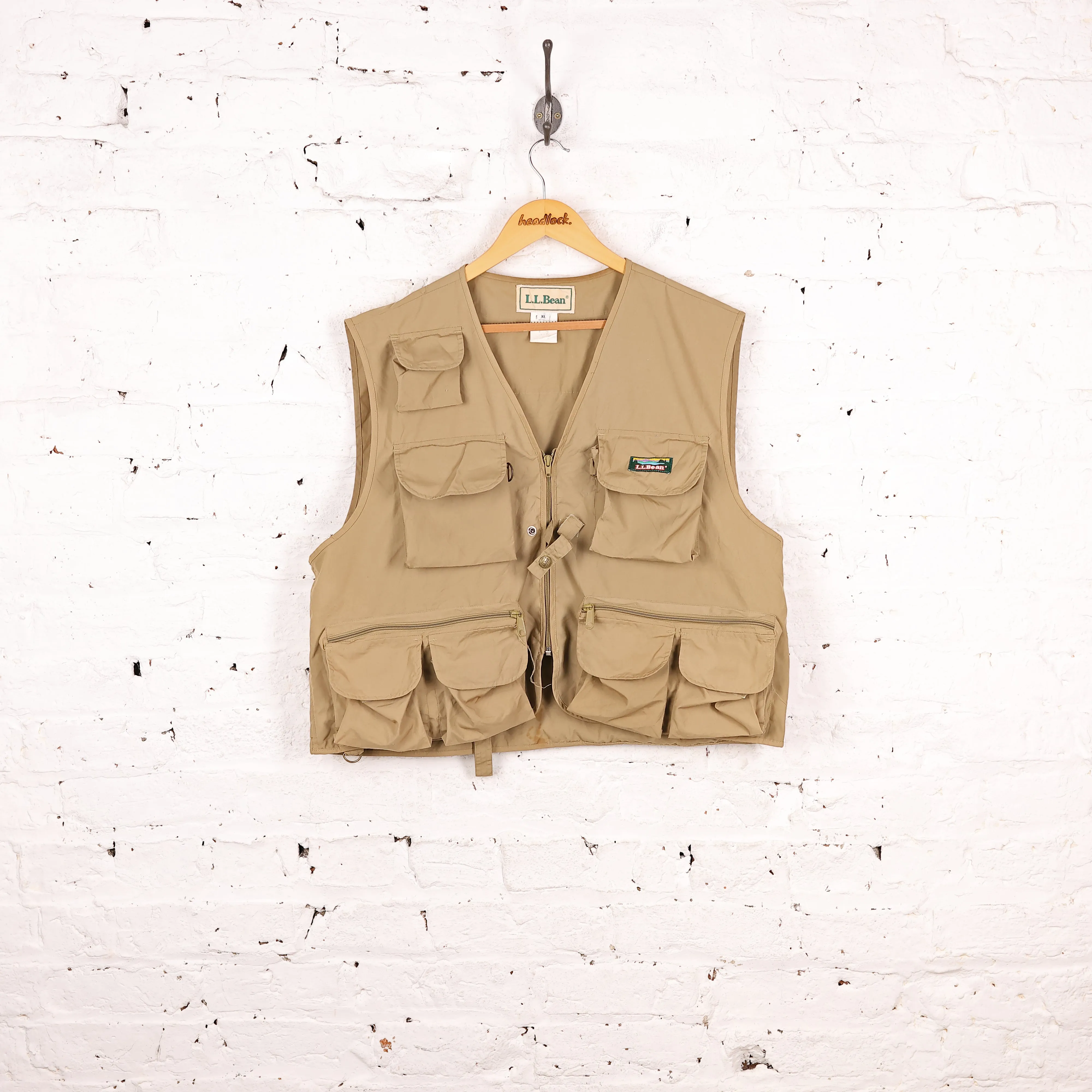 LL Bean Fishing Utility Vest Jacket Gilet - Beige - XL