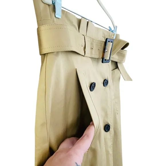 Loft NEW Khaki Trench Wrap Double Breasted Front Pocket Wrap Belted Skirt Sz 10