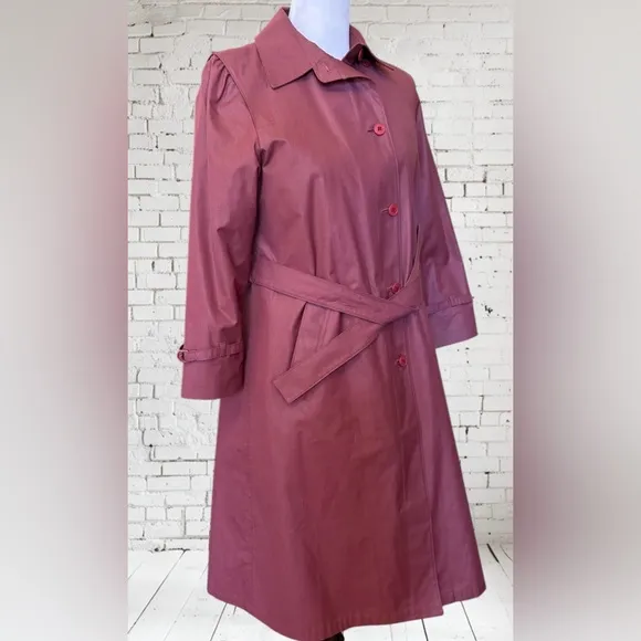 London Fog Lined Mauve Trench Coat Size 8 Petite