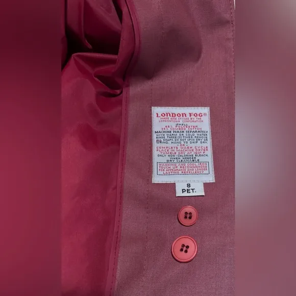 London Fog Lined Mauve Trench Coat Size 8 Petite