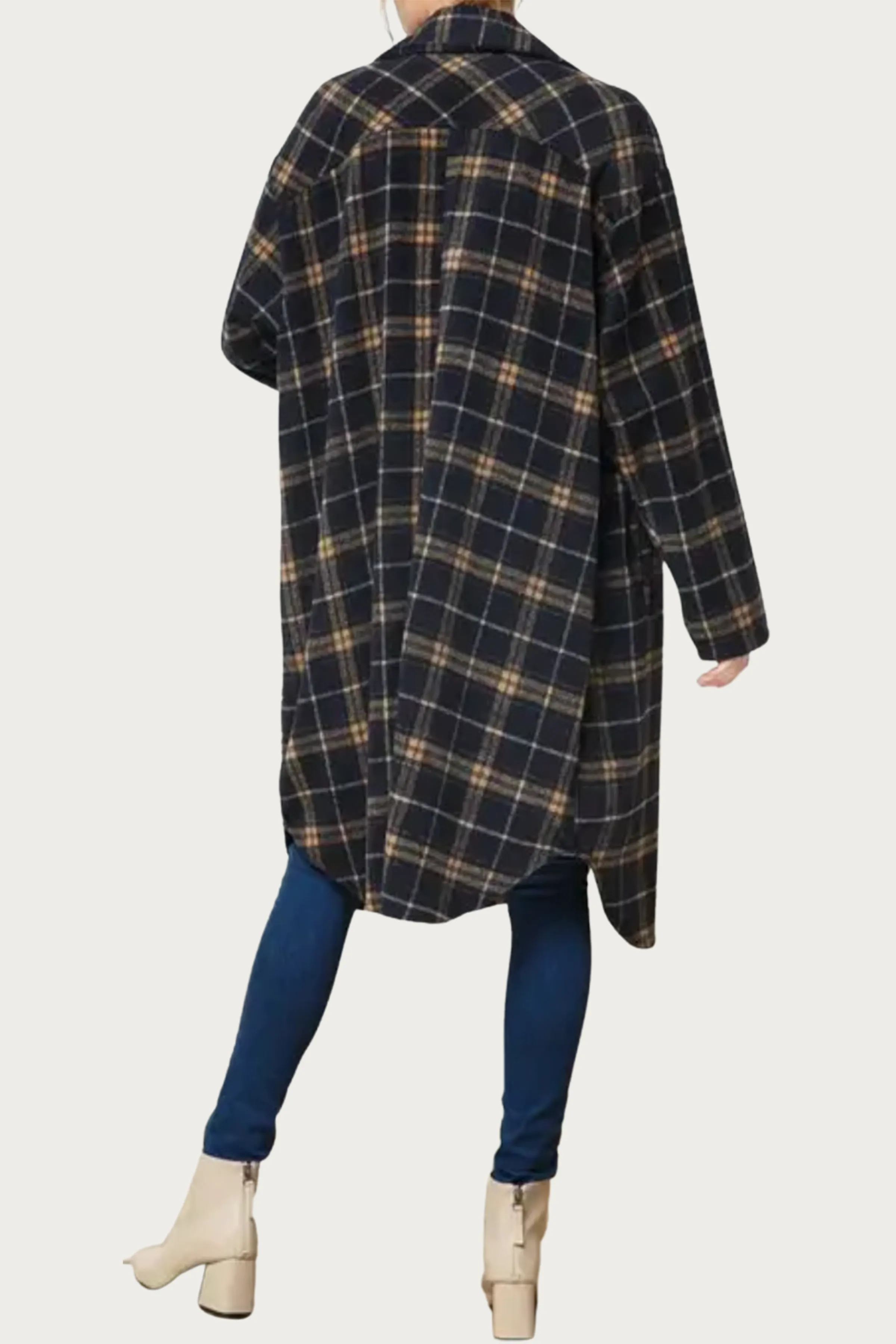 LONG CHECKED BRUSHED FLANNEL JACKET