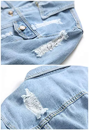 LZLER Jean Jacket for Men, Classic Ripped Slim Denim Jacket with Holes(Blue 1801, L)