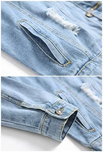 LZLER Jean Jacket for Men, Classic Ripped Slim Denim Jacket with Holes(Blue 1801, L)