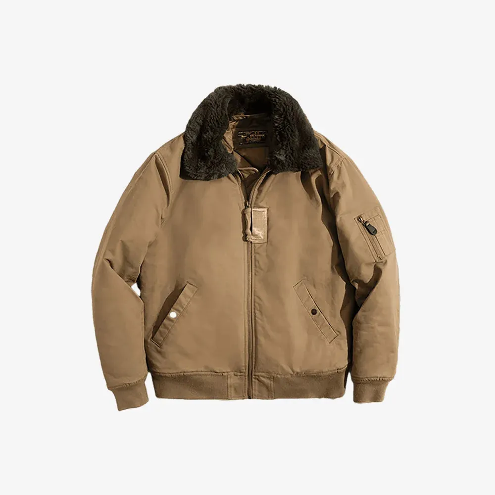 Maden Vintage B15 Bomber Jacket for Men Faux Rabbit Fur Lapel Signature Arm Pocket Winter Thickened Warm Windproof Coat Parkas