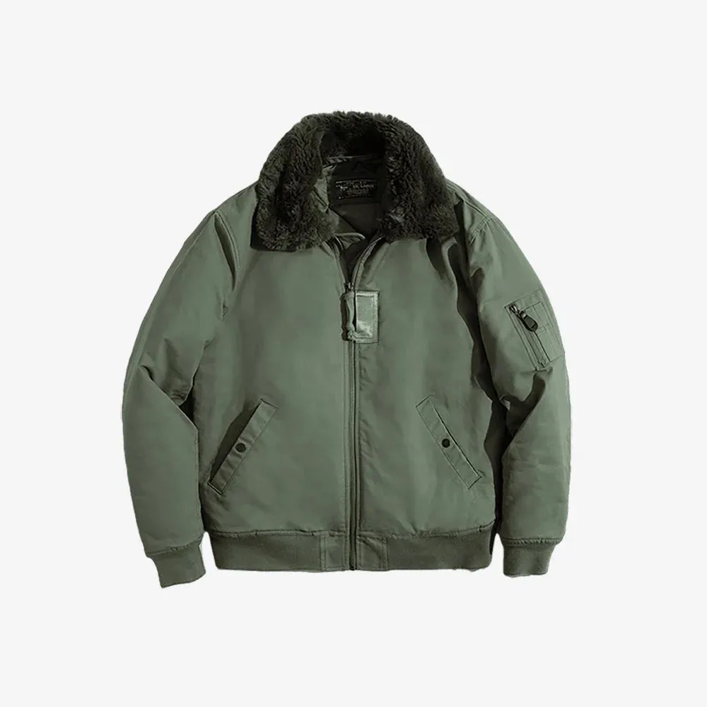 Maden Vintage B15 Bomber Jacket for Men Faux Rabbit Fur Lapel Signature Arm Pocket Winter Thickened Warm Windproof Coat Parkas