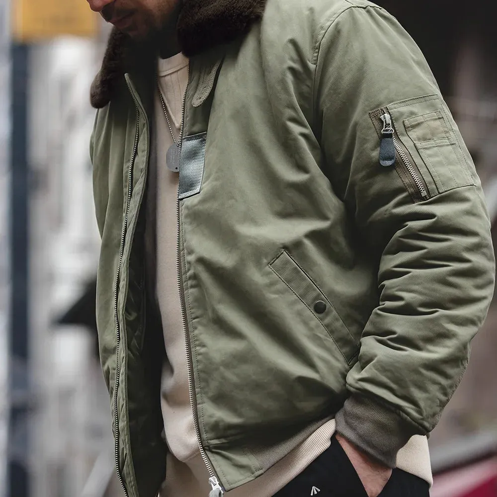 Maden Vintage B15 Bomber Jacket for Men Faux Rabbit Fur Lapel Signature Arm Pocket Winter Thickened Warm Windproof Coat Parkas