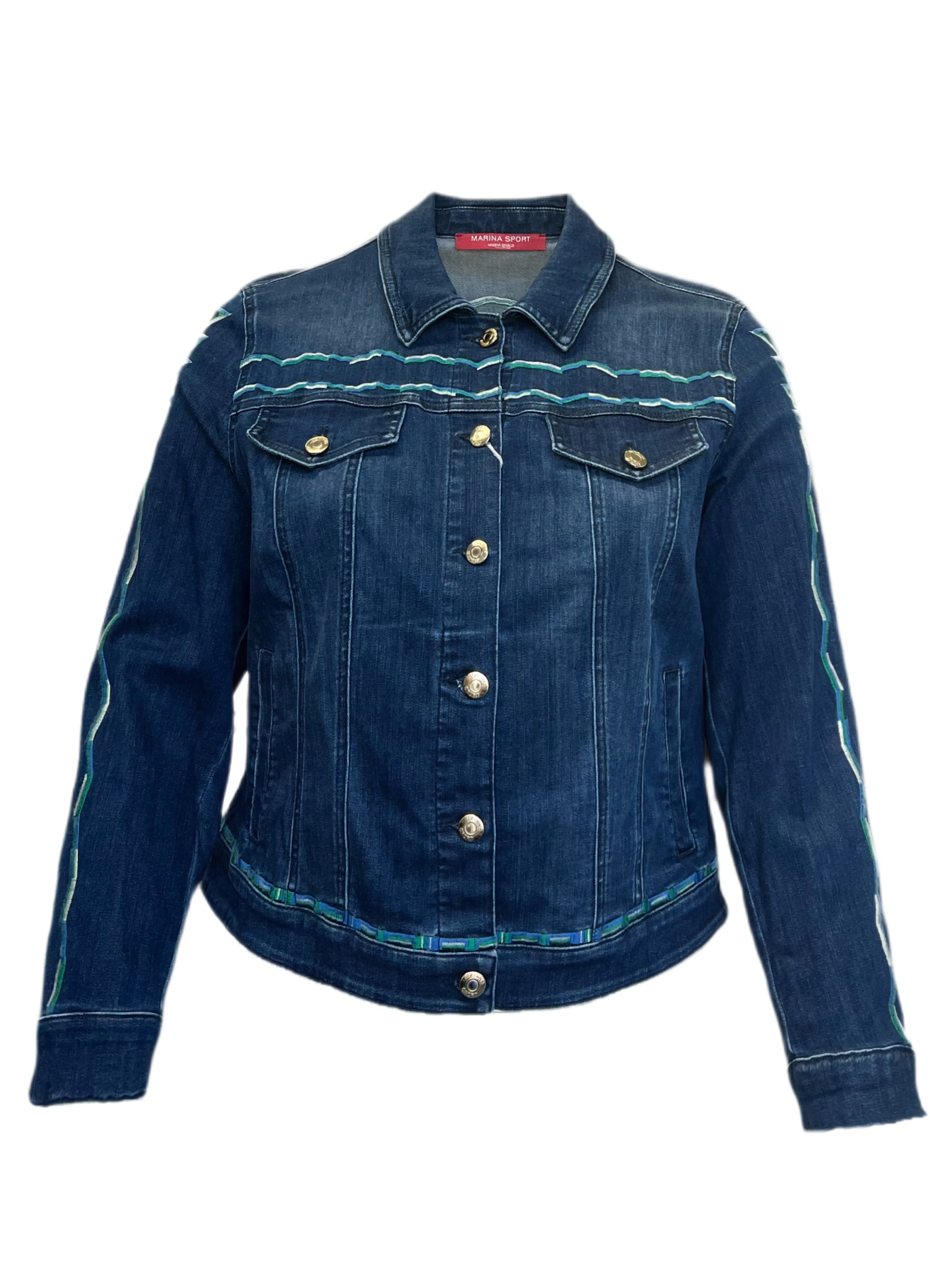 Marina Rinaldi Women's Blue Captare Button Closure Denim Jacket NWT