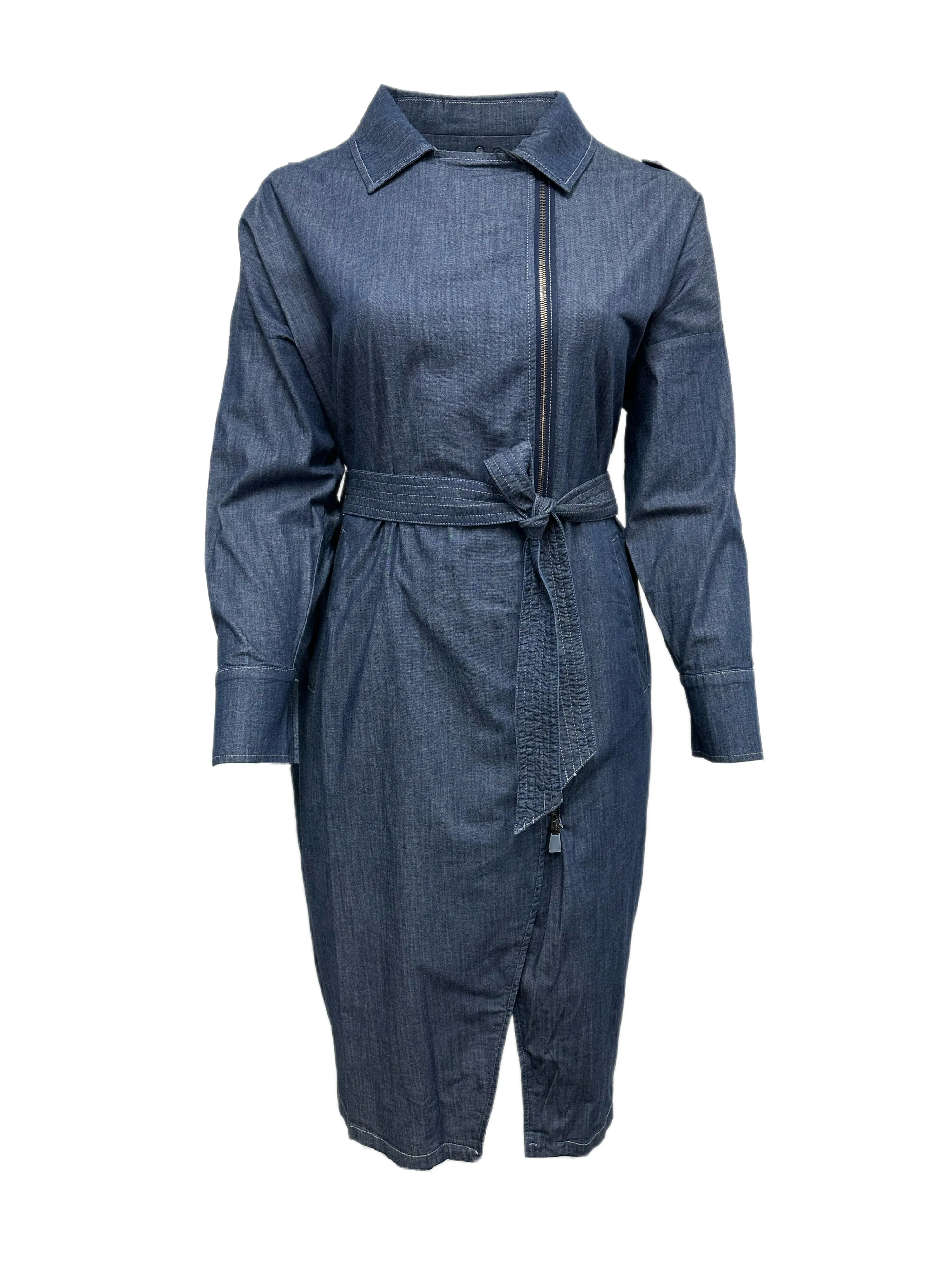Marina Rinaldi Women's Blue Decuria Belted Denim Jacket NWT