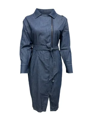 Marina Rinaldi Women's Blue Decuria Belted Denim Jacket NWT
