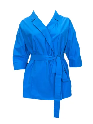 Marina Rinaldi Women's Blue Fenicia Belted Jacket NWT
