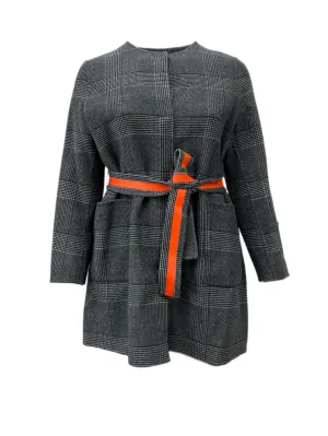 Marina Rinaldi Women's Nero Notte Patch Pockets Belted Coat Size 14W/23 NWT