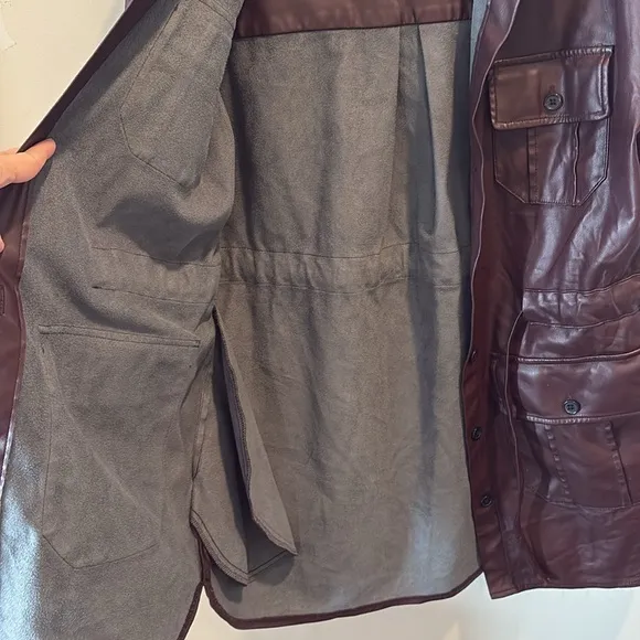MARISSA WEBB $425 pleather trench coat jacket shacket in burgundy / brown small