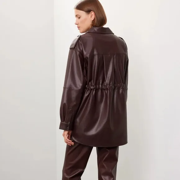 MARISSA WEBB $425 pleather trench coat jacket shacket in burgundy / brown small