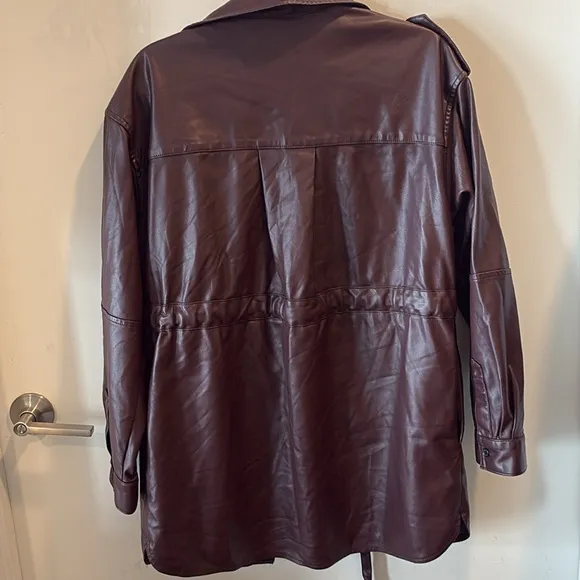 MARISSA WEBB $425 pleather trench coat jacket shacket in burgundy / brown small