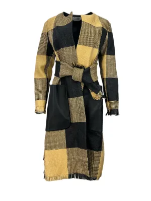 Max Mara Women's Nero Platani Leather Plaid Belted Coat Size 2 NWT