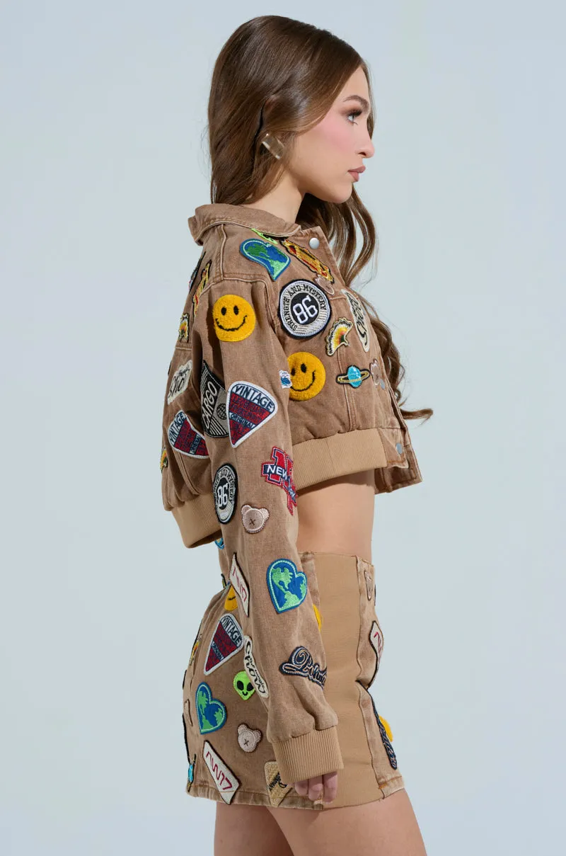 MEENA CROPPED PATCH DENIM JACKET
