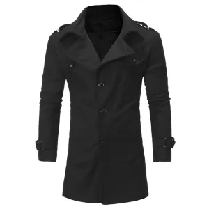 Men's Epaulet Single Breasted Turndown Collar Woolen Coat
