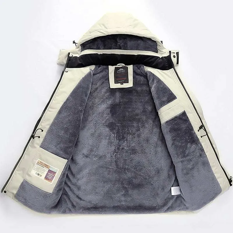 Men's Waterproof Jacket Thick Warm Winter Fleece Jacket Large Size