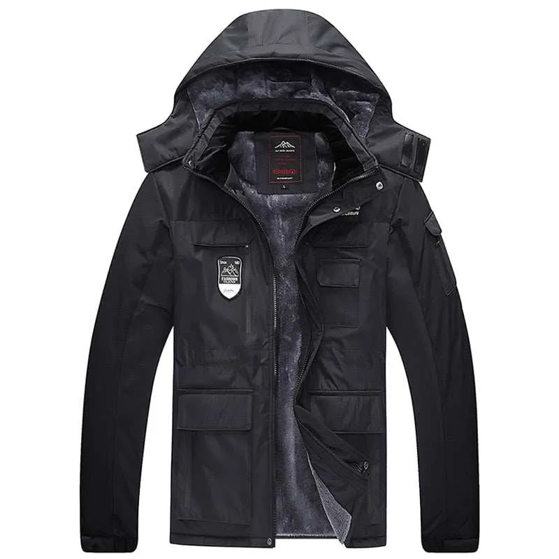 Men's Waterproof Jacket Thick Warm Winter Fleece Jacket Large Size