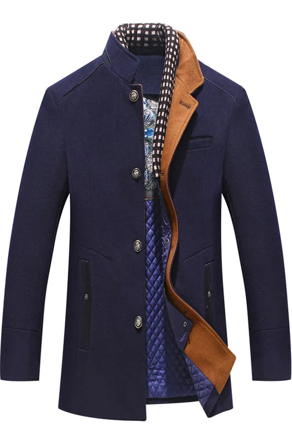 Men's woolen coat, thickened scarf collar coat