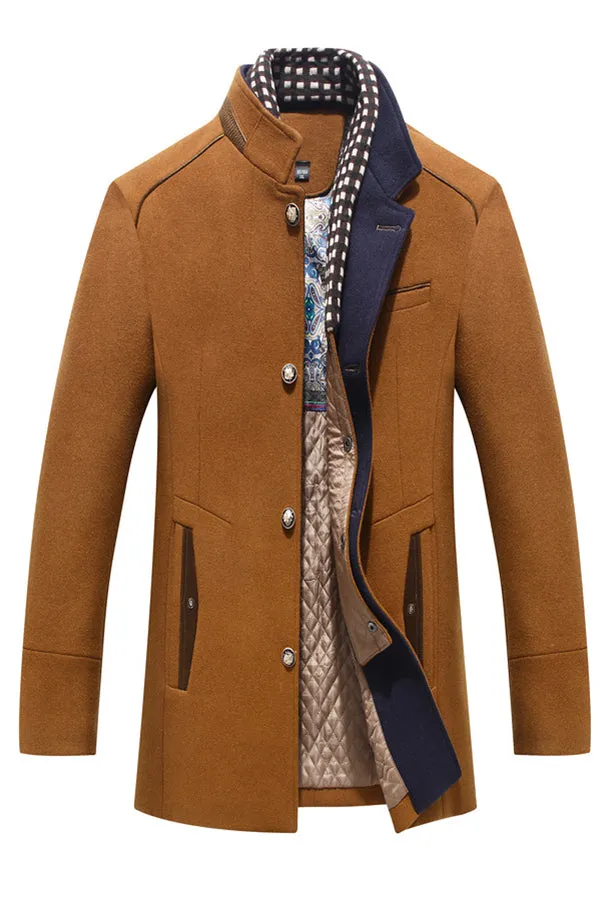 Men's woolen coat, thickened scarf collar coat