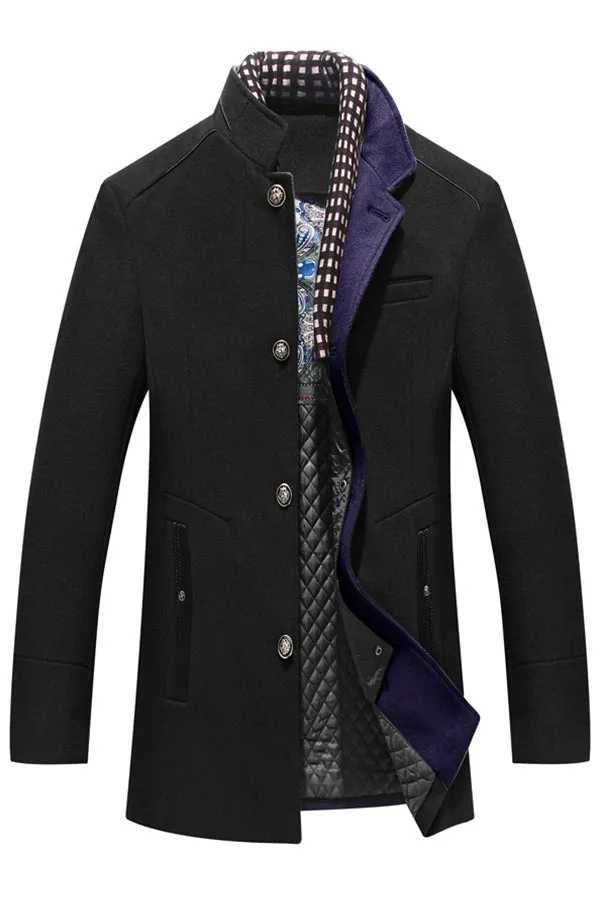 Men's woolen coat, thickened scarf collar coat