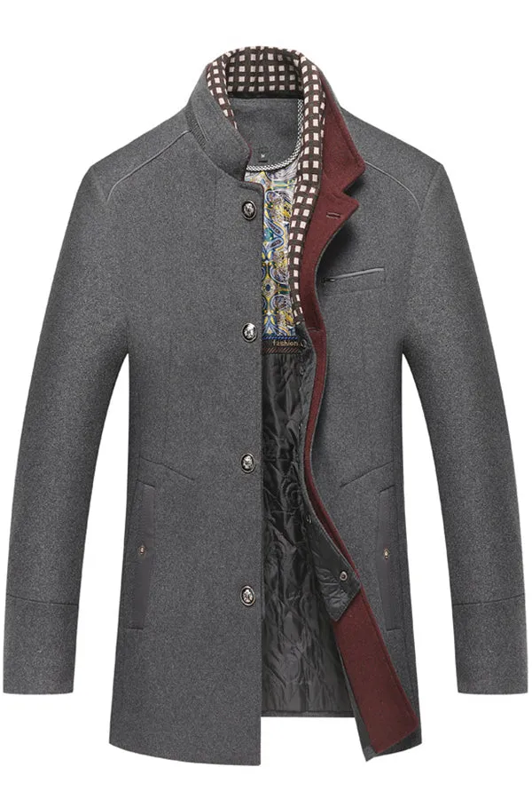 Men's woolen coat, thickened scarf collar coat