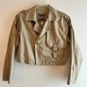 Michael Kors Cropped Trench Coat Classic Utility Preppy Light Academia Sz M