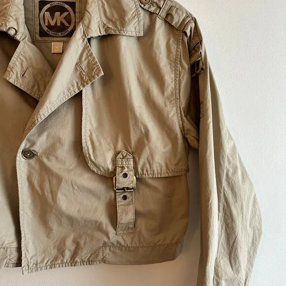 Michael Kors Cropped Trench Coat Classic Utility Preppy Light Academia Sz M