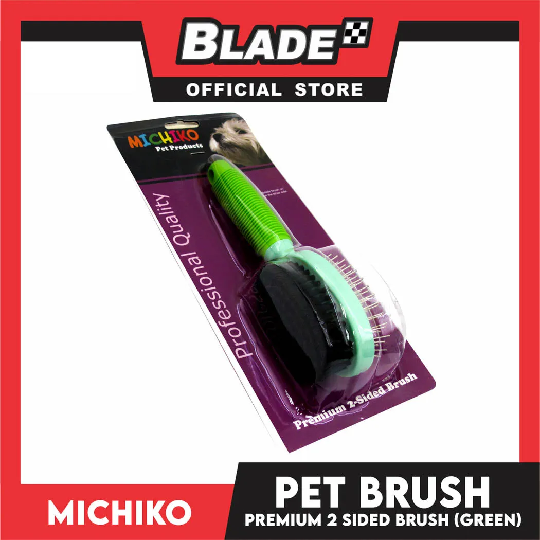 Michiko Premium 2 Sided Pet Brush (Green) Pin And Bristle Brush In One