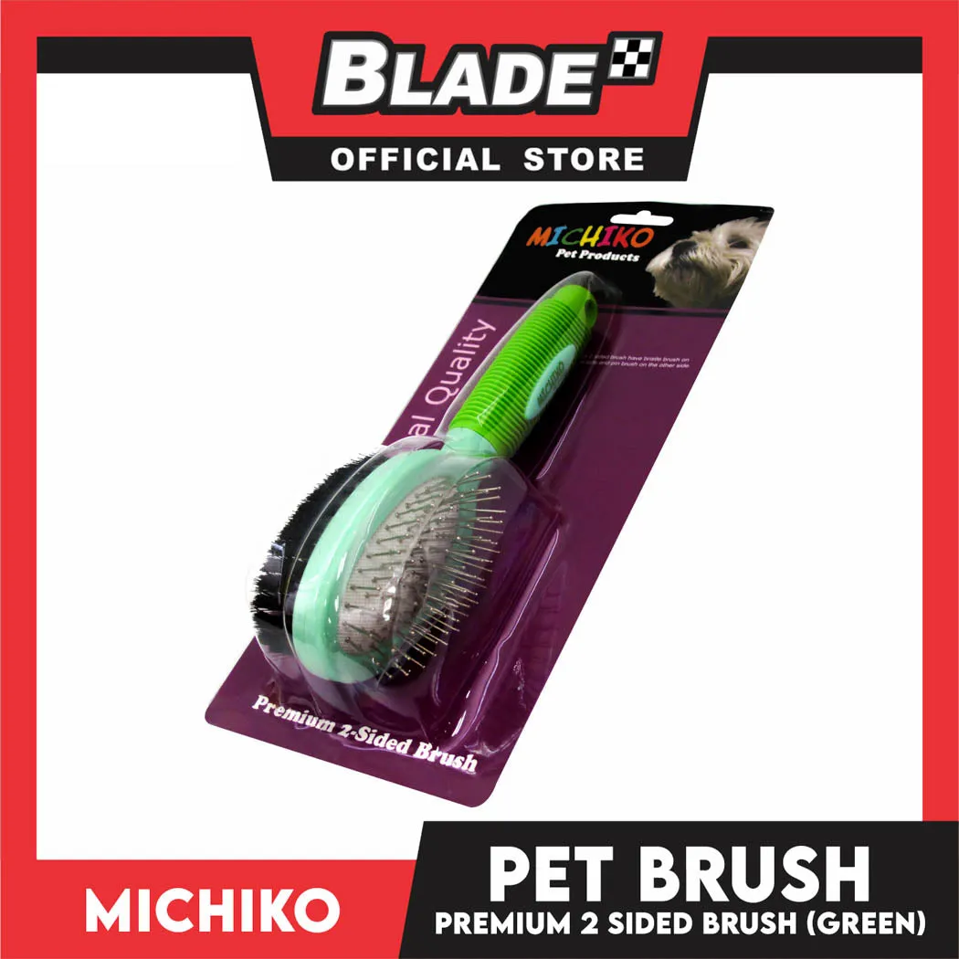 Michiko Premium 2 Sided Pet Brush (Green) Pin And Bristle Brush In One