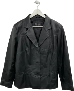 Milan Black Single Breasted Leather Jacket UK S