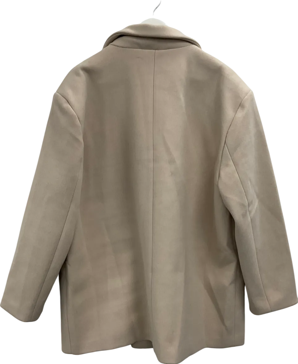 Missguided Beige Wool Look Double Breasted Coat UK 18