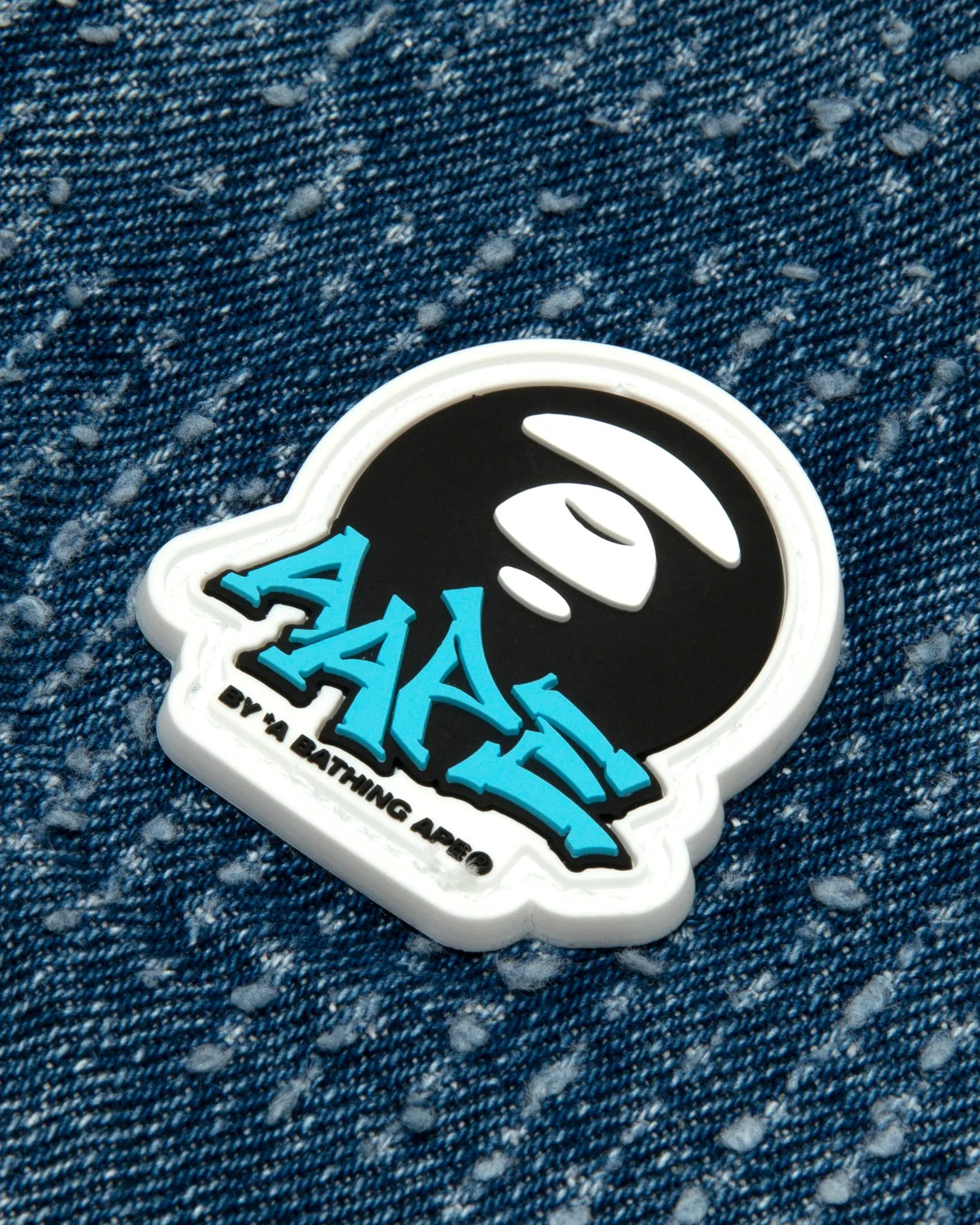 Moonface logo denim baseball jacket