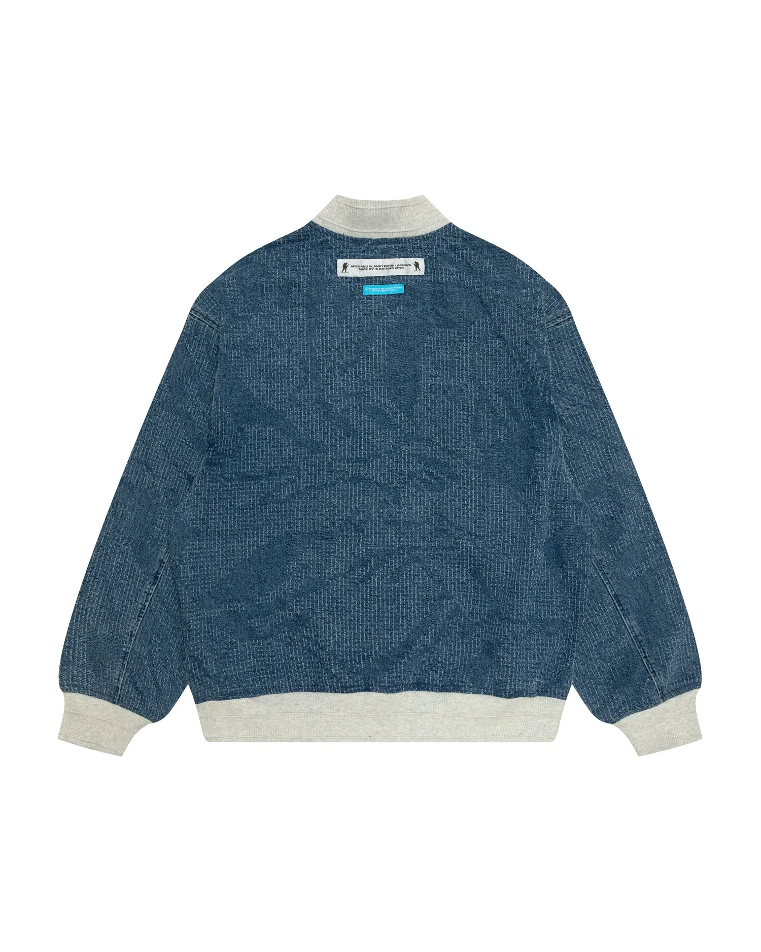Moonface logo denim baseball jacket