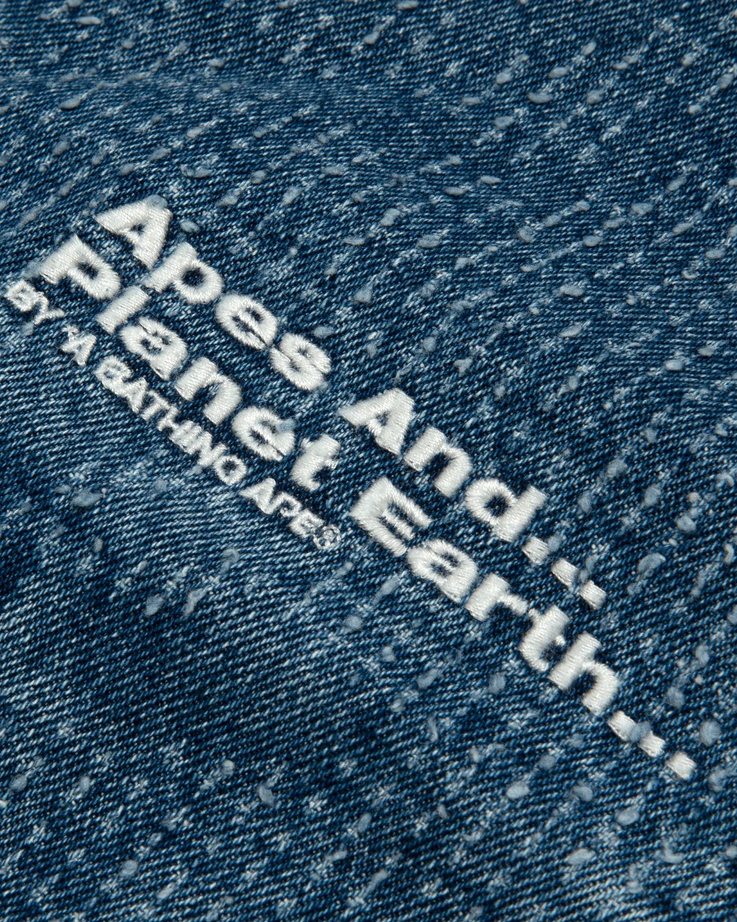 Moonface logo denim baseball jacket