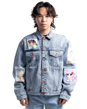 MOTR Oversized Anime Patches Denim Jacket Acid Wash